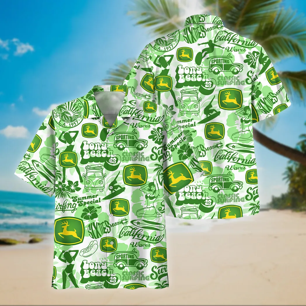 Green Tractors Fans Gift Hawaiian Shirt, Button up Shirt Vintage Style For Car Owners CAR04042025677