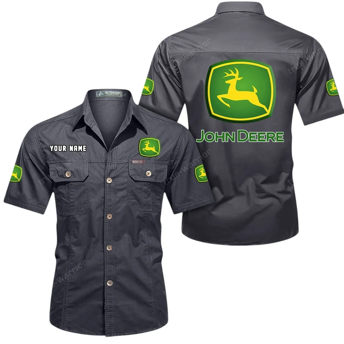 Green Tractors Lovers Gift Short Sleeved Shirt, Button Up Shirt Exclusive Logo For Car Owners CAR444052625940 - Gray