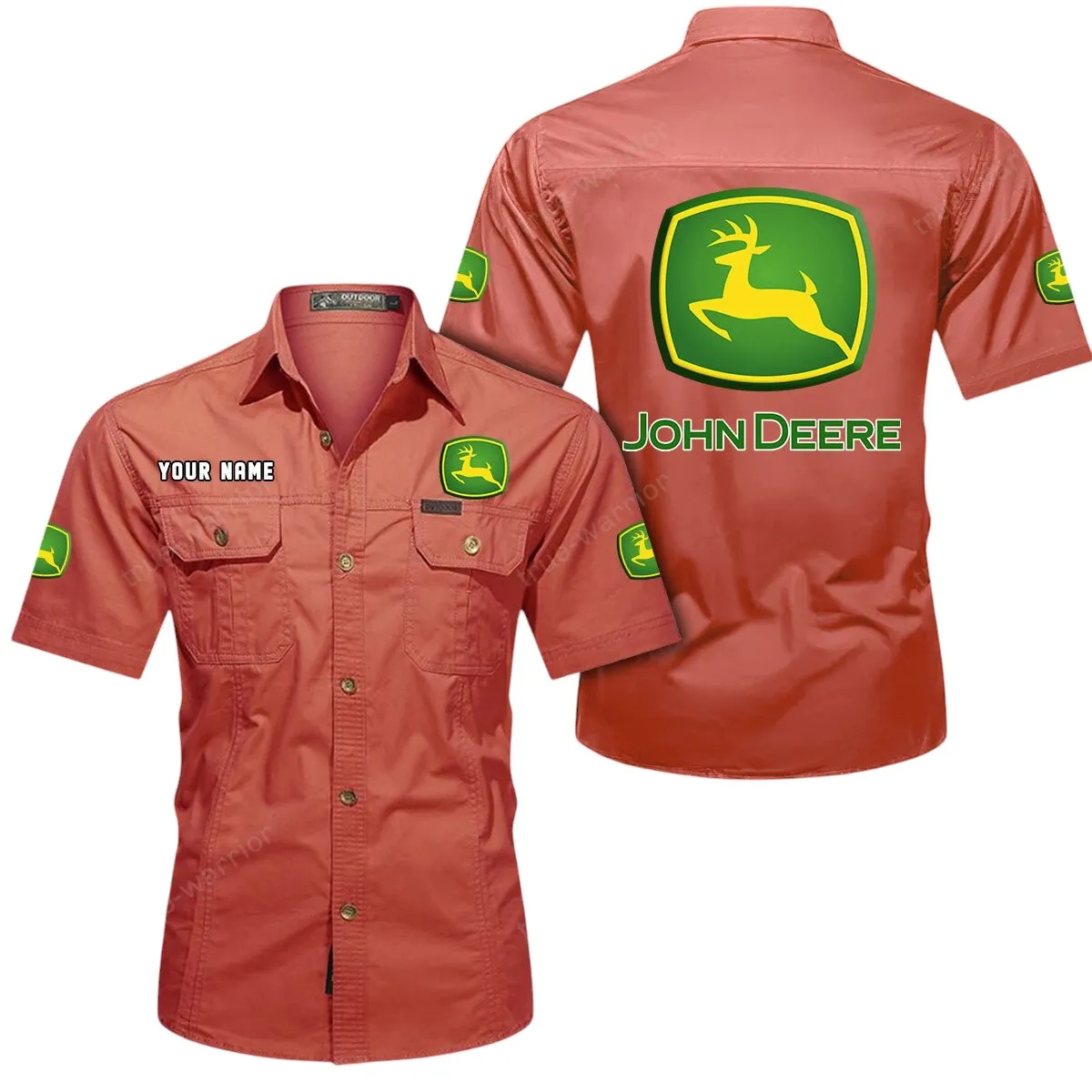 Green Tractors Lovers Gift Short Sleeved Shirt, Button Up Shirt Exclusive Logo For Car Owners CAR444052625940 - Red
