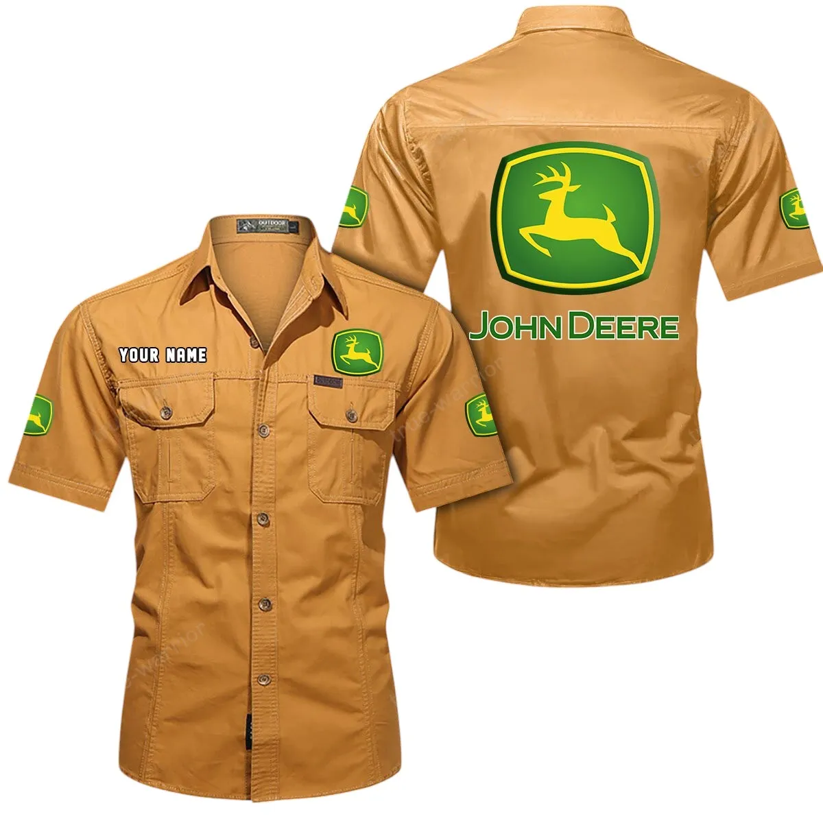 Green Tractors Lovers Gift Short Sleeved Shirt, Button Up Shirt Exclusive Logo For Car Owners CAR444052625940 - Turmeric