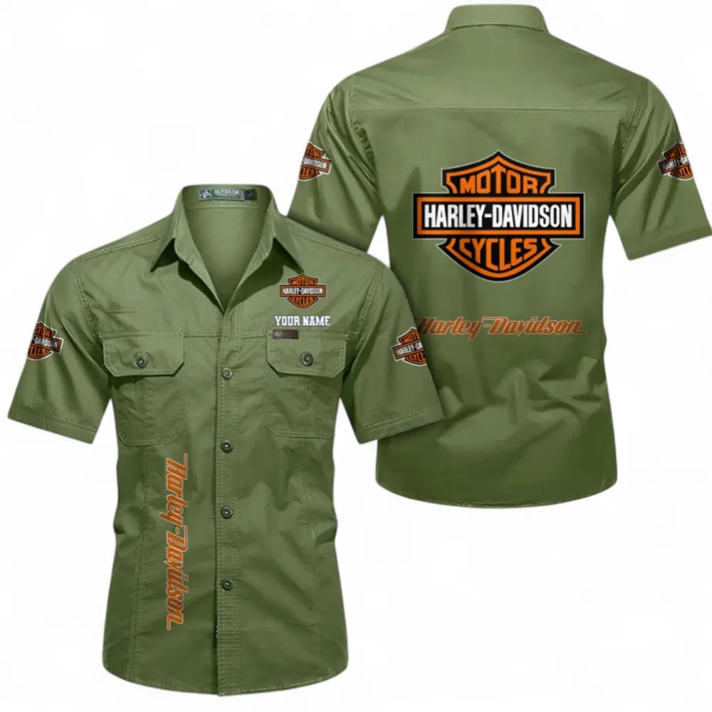 Harley-davidson Short Sleeved Shirt, Button up Shirt Exclusive Logo For Car Owners, Custom Name CAR392072125784-Fruit Green