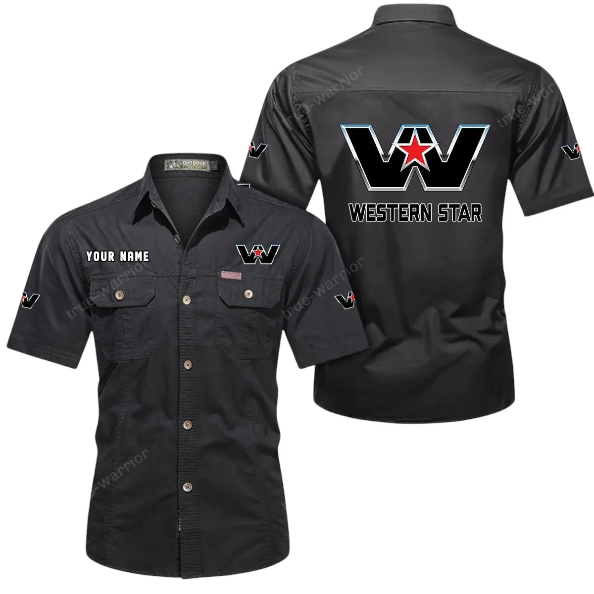 Heavy Duty Truck Lovers Gift Short Sleeved Shirt, Button Up Shirt Exclusive Logo For Car Owners CAR444052625890 - Black