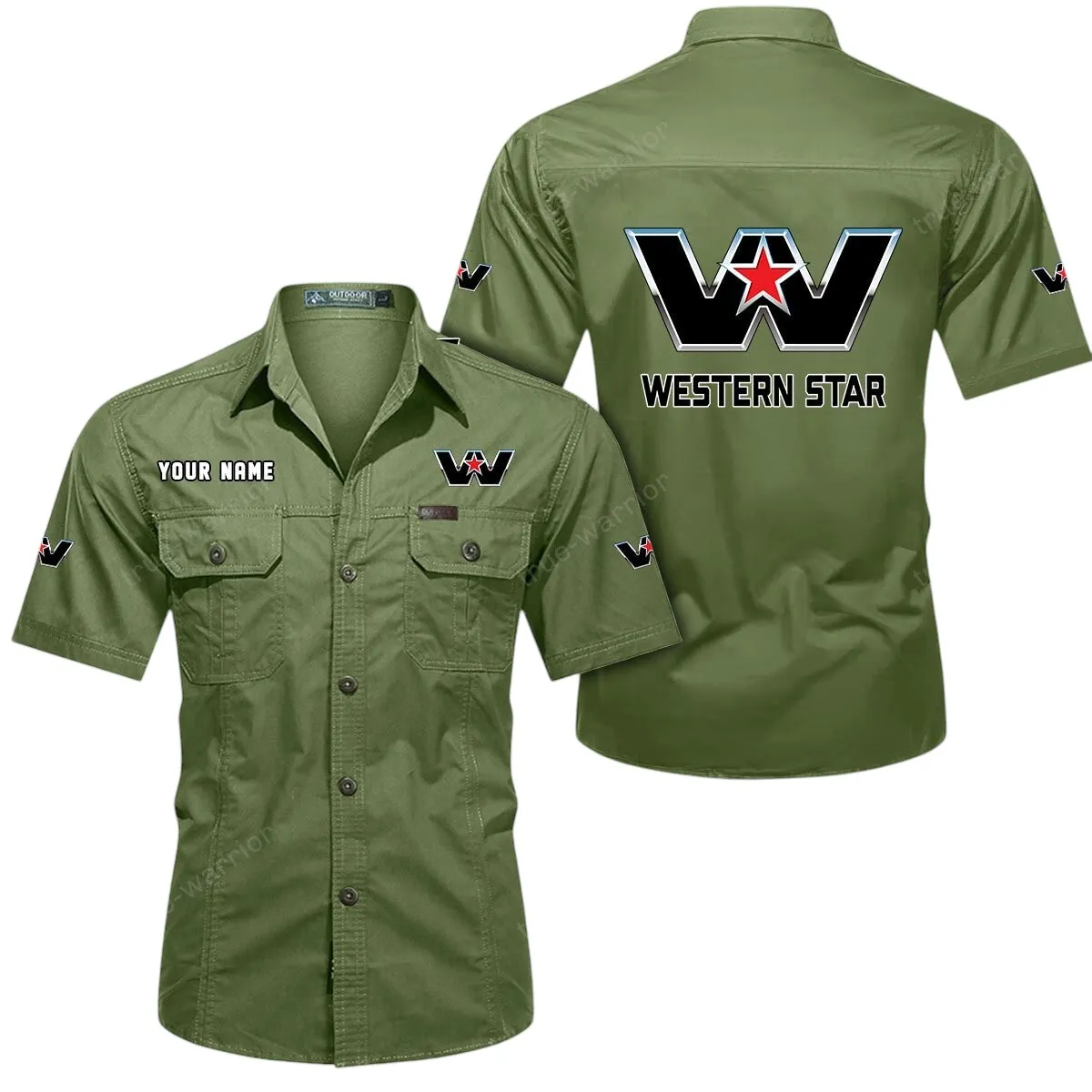 Heavy Duty Truck Lovers Gift Short Sleeved Shirt, Button Up Shirt Exclusive Logo For Car Owners CAR444052625890 - Fruit Green