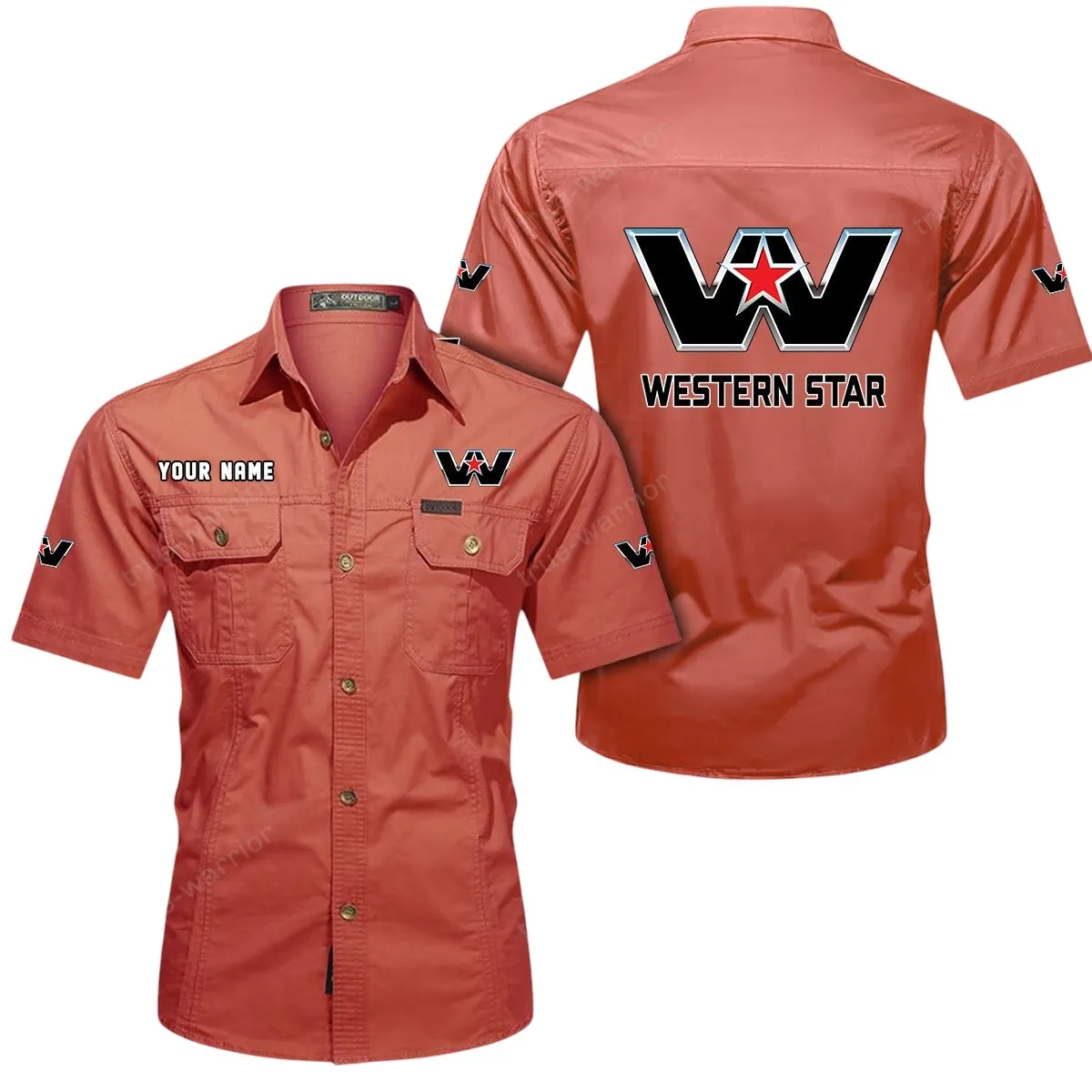Heavy Duty Truck Lovers Gift Short Sleeved Shirt, Button Up Shirt Exclusive Logo For Car Owners CAR444052625890 - Red