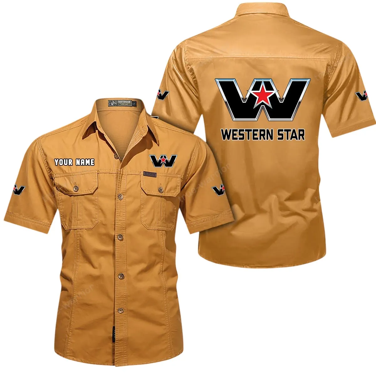 Heavy Duty Truck Lovers Gift Short Sleeved Shirt, Button Up Shirt Exclusive Logo For Car Owners CAR444052625890 - Turmeric