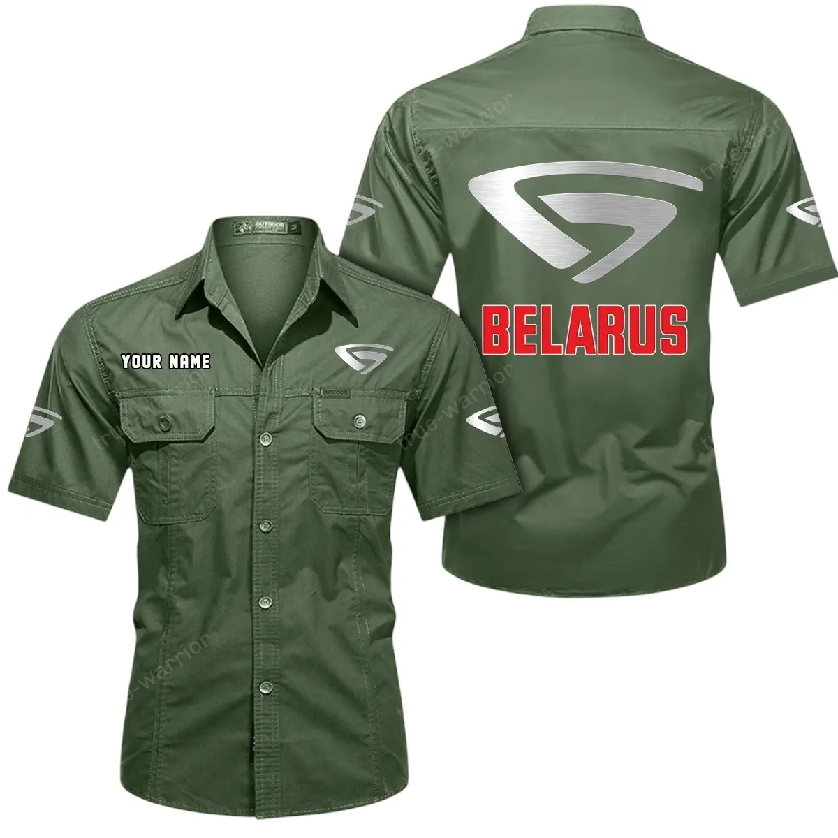 Heavy-Duty Truck Lovers Gift Short Sleeved Shirt, Button Up Shirt Exclusive Logo For Car Owners CAR444052625914 - Army Green