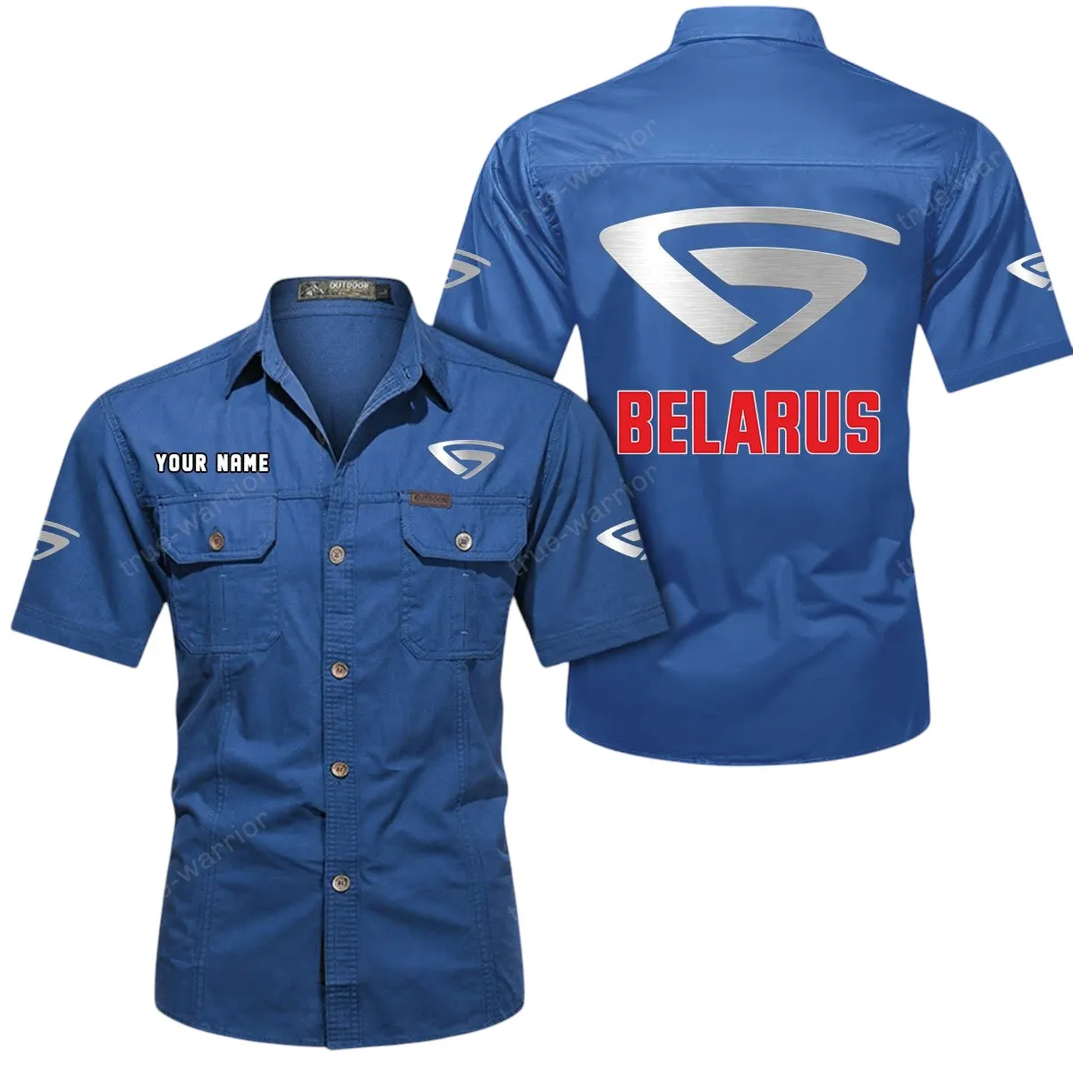 Heavy-Duty Truck Lovers Gift Short Sleeved Shirt, Button Up Shirt Exclusive Logo For Car Owners CAR444052625914 - Cowboy Blue