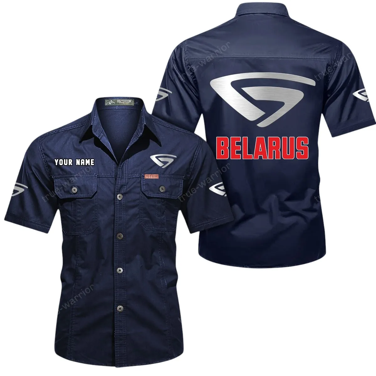 Heavy-Duty Truck Lovers Gift Short Sleeved Shirt, Button Up Shirt Exclusive Logo For Car Owners CAR444052625914 - Dark Blue
