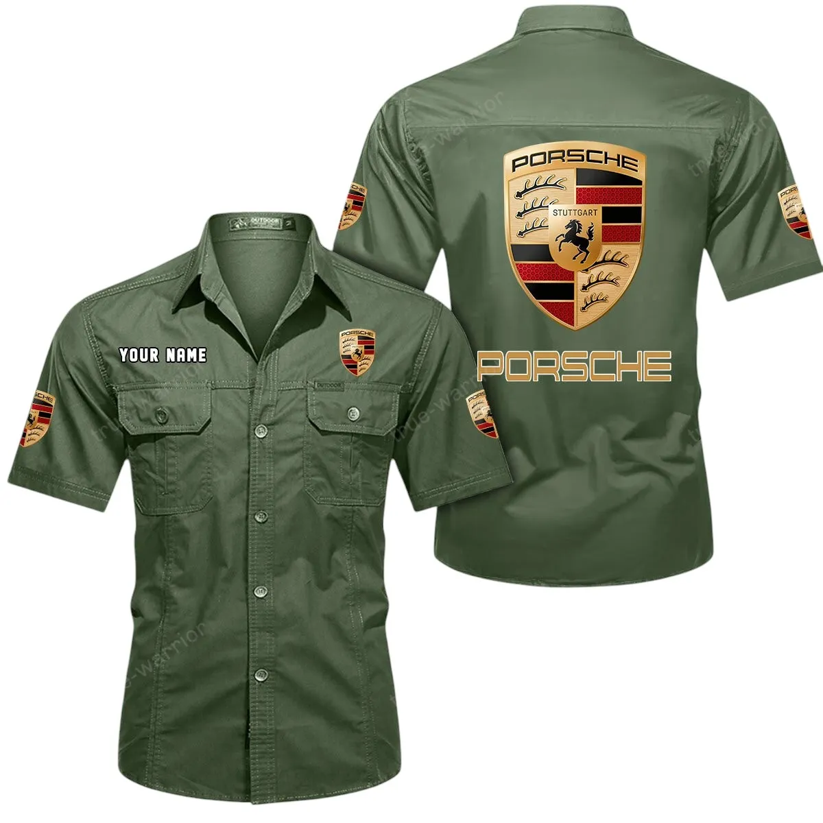 High-Speed Cars Lovers Gift Short Sleeved Shirt, Button Up Shirt Exclusive Logo For Car Owners CAR444052625813 - Army Green