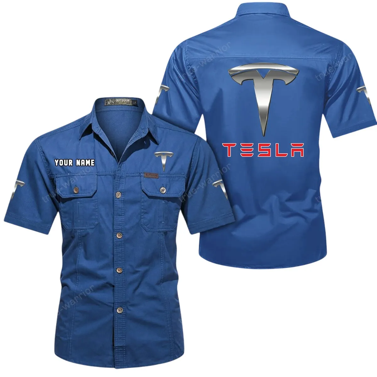 Hypercar Lovers Gift Short Sleeved Shirt, Button Up Shirt Exclusive Logo For Car Owners CAR444052625845 - Cowboy Blue