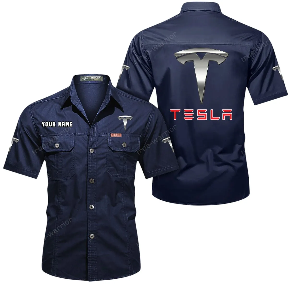 Hypercar Lovers Gift Short Sleeved Shirt, Button Up Shirt Exclusive Logo For Car Owners CAR444052625845 - Dark Blue