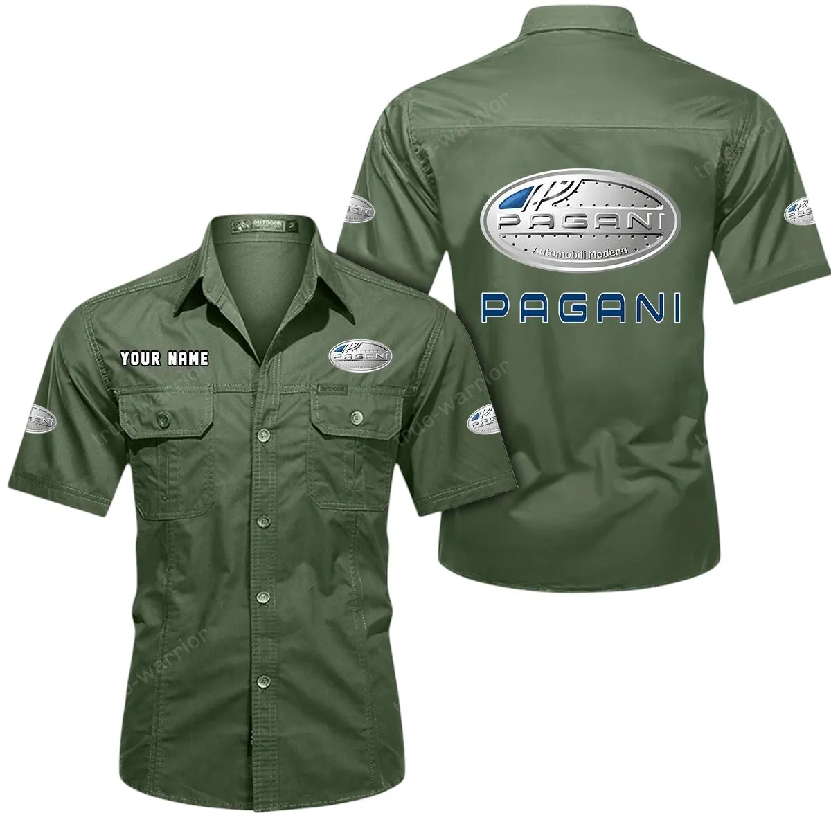 Hypercar Lovers Gift Short Sleeved Shirt, Button Up Shirt Exclusive Logo For Car Owners CAR444052625916 - Army Green