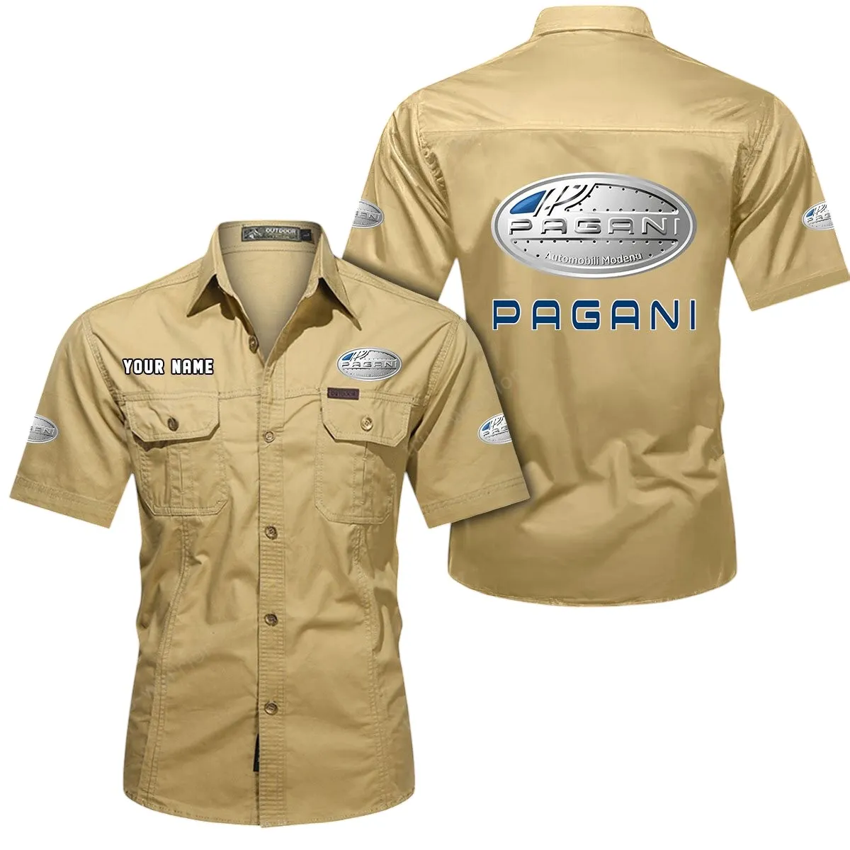Hypercar Lovers Gift Short Sleeved Shirt, Button Up Shirt Exclusive Logo For Car Owners CAR444052625916 - Khaki