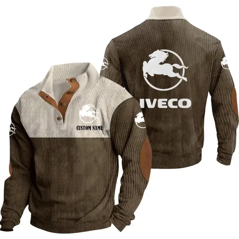 Car Men's Stand Up Collar Base Shirt, Collar Hoodie Exclusive Logo For Car Motorcycles Fans CAR20012090 - Brown