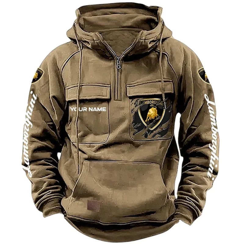 Luxury Supercar Hoodie Tactical Quarter Zip, Hoodie Exclusive Logo For Luxury Supercar Lovers CAR164022425186 - Khaki