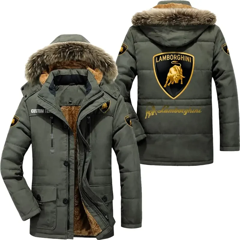 Luxury Supercar Parka hoodie, Coat with Hood Exclusive Logo For Car Motorcycles Lovers CAR7002082133 - Army Green