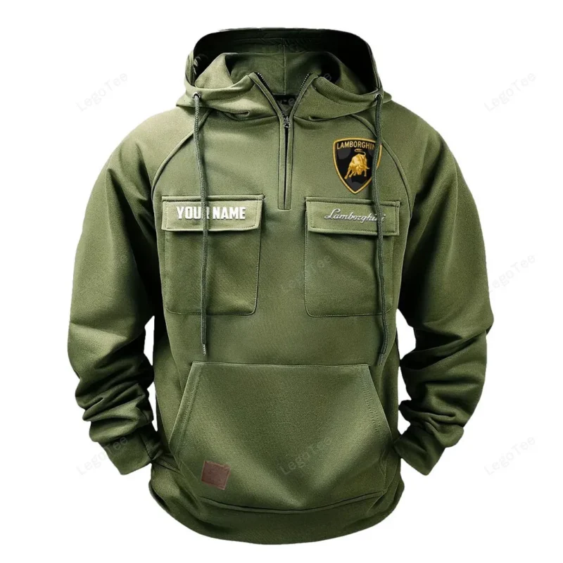 Luxury Supercar Hoodie Tactical Quarter Zip, Hoodie Exclusive Logo For Luxury Supercar Lovers - Army Green CAR109021425348-1