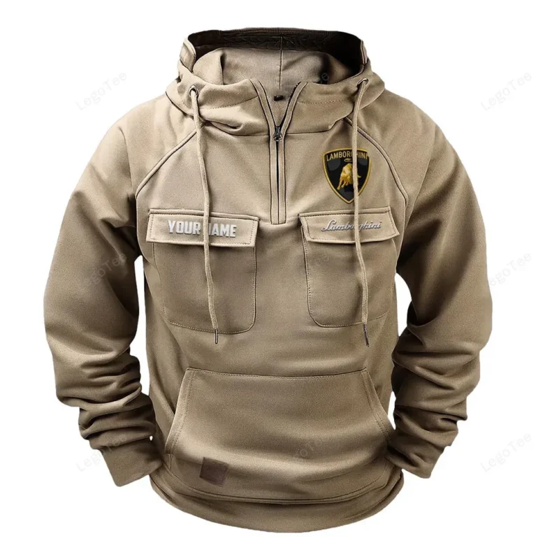 Luxury Supercar Hoodie Tactical Quarter Zip, Hoodie Exclusive Logo For Luxury Supercar Lovers - Khaki CAR109021425348-4