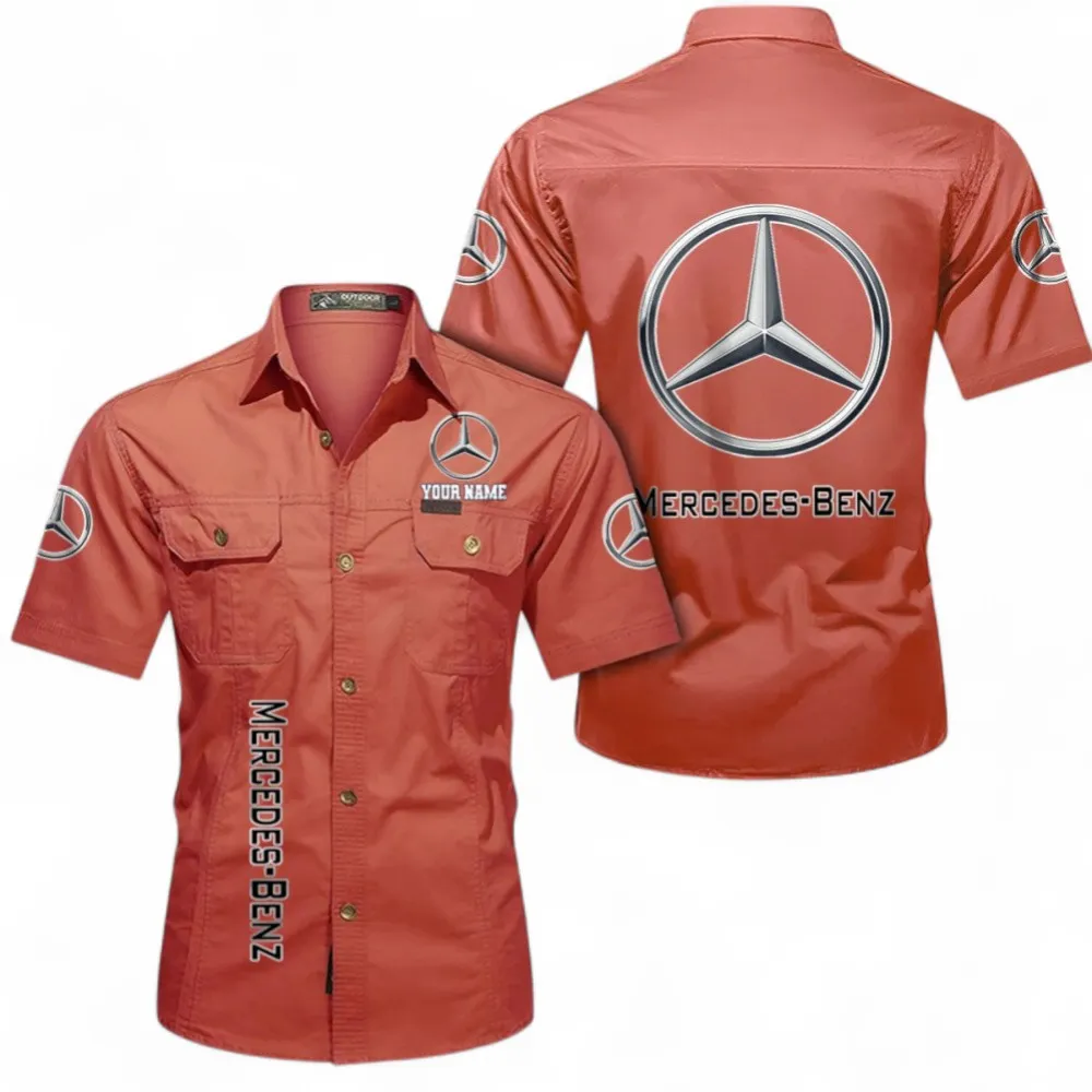 Luxury Auto Short Sleeved Shirt, Button up Shirt Exclusive Logo For Car Owners, Custom Name CAR392072125781-Red