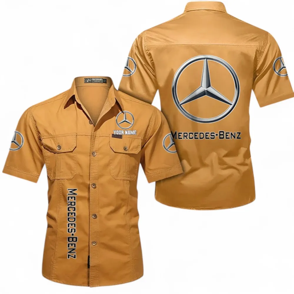 Luxury Auto Short Sleeved Shirt, Button up Shirt Exclusive Logo For Car Owners, Custom Name CAR392072125781-Turmeric