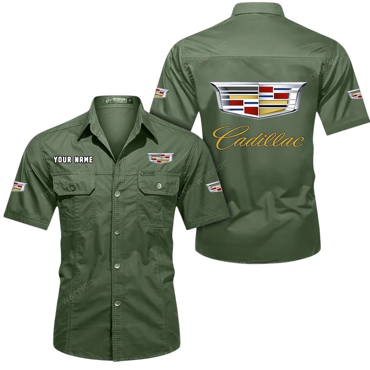 Luxury Car Lovers Gift Short Sleeved Shirt, Button Up Shirt Exclusive Logo For Car Owners CAR444052625816 - Army Green