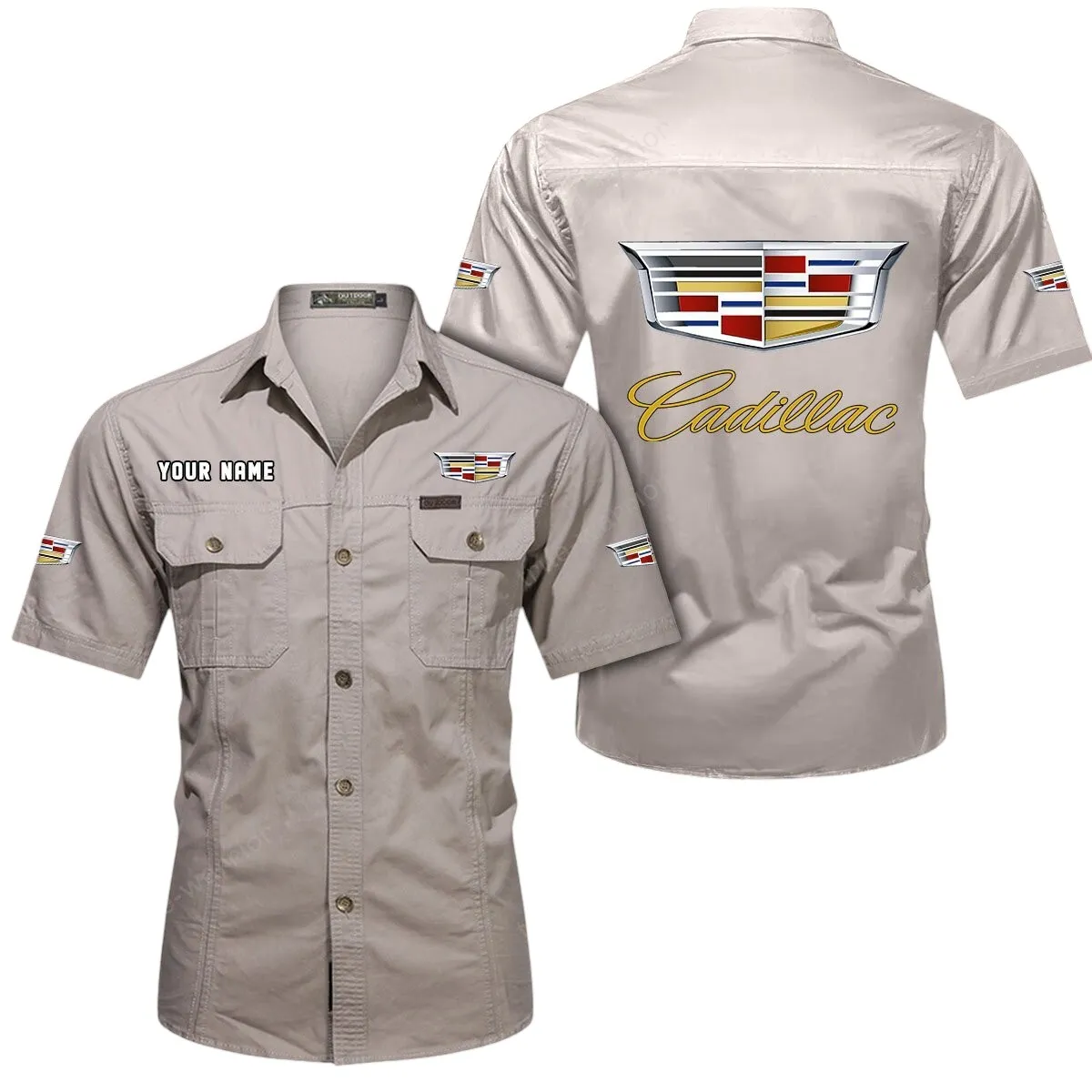 Luxury Car Lovers Gift Short Sleeved Shirt, Button Up Shirt Exclusive Logo For Car Owners CAR444052625816 - Beige