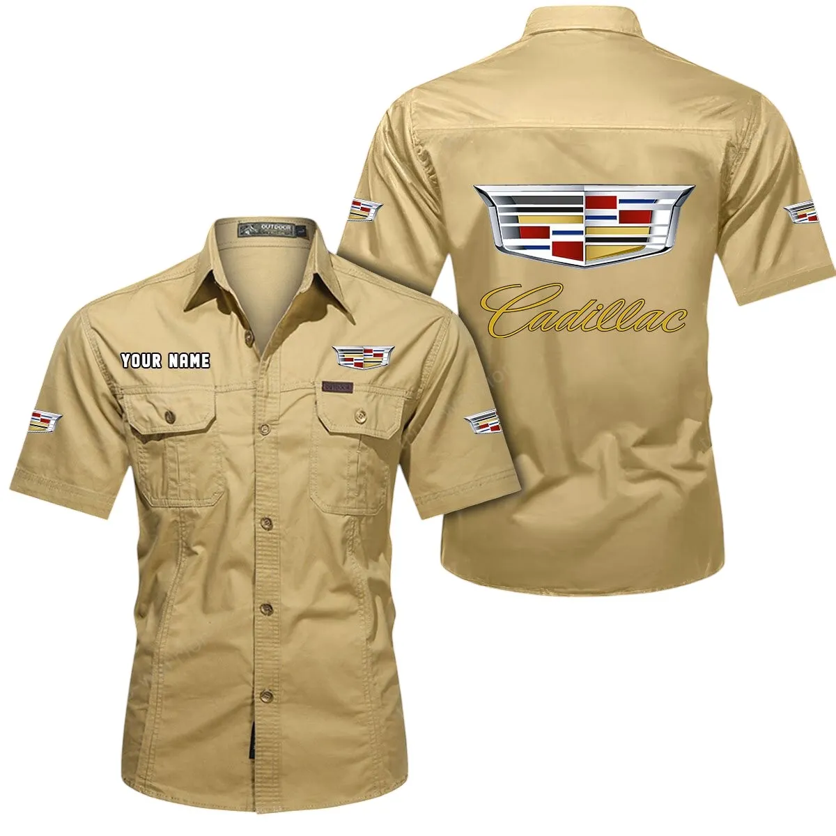 Luxury Car Lovers Gift Short Sleeved Shirt, Button Up Shirt Exclusive Logo For Car Owners CAR444052625816 - Khaki