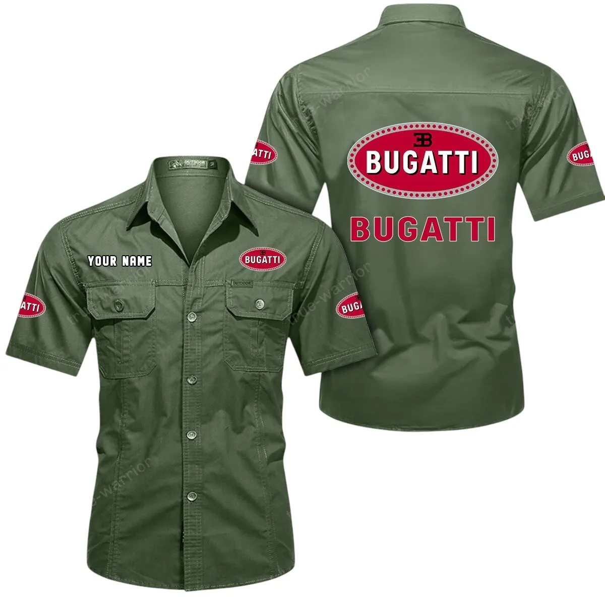 Luxury Hypercar Lovers Gift Short Sleeved Shirt, Button Up Shirt Exclusive Logo For Car Owners CAR444052625919 - Army Green