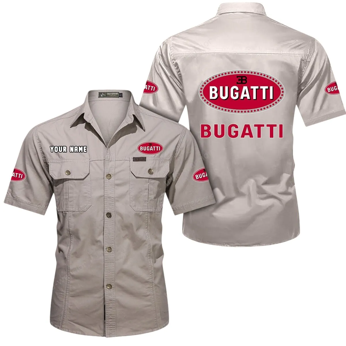 Luxury Hypercar Lovers Gift Short Sleeved Shirt, Button Up Shirt Exclusive Logo For Car Owners CAR444052625919 - Beige