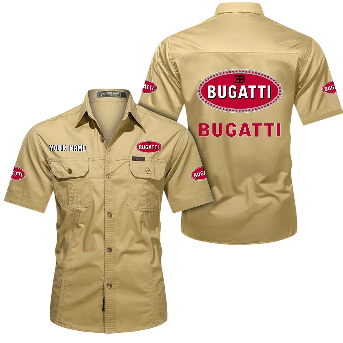 Luxury Hypercar Lovers Gift Short Sleeved Shirt, Button Up Shirt Exclusive Logo For Car Owners CAR444052625919 - Khaki