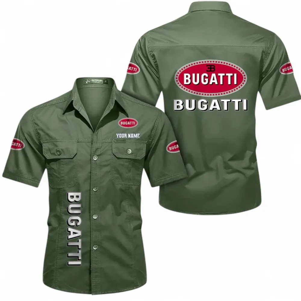 Luxury Hypercar Short Sleeved Shirt, Button up Shirt Exclusive Logo For Car Owners, Custom Name CAR392072125833-Army Green