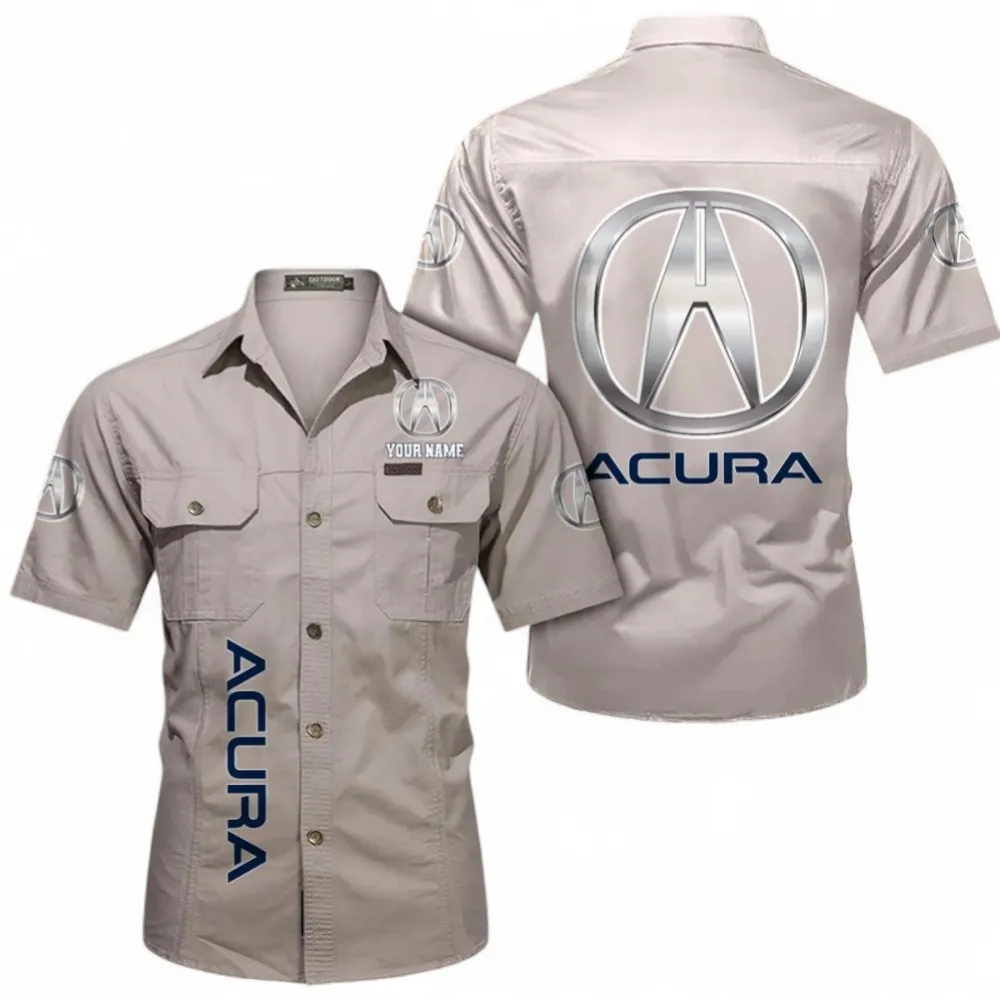 Luxury JDM Car Short Sleeved Shirt, Button up Shirt Exclusive Logo For Car Owners, Custom Name CAR392072125827-Beige