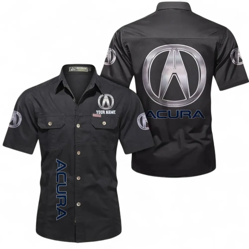 Luxury JDM Car Short Sleeved Shirt, Button up Shirt Exclusive Logo For Car Owners, Custom Name CAR392072125827-Black