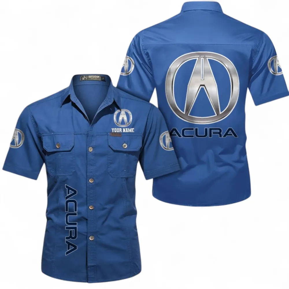 Luxury JDM Car Short Sleeved Shirt, Button up Shirt Exclusive Logo For Car Owners, Custom Name CAR392072125827-Cowboy Blue