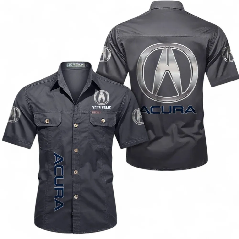 Luxury JDM Car Short Sleeved Shirt, Button up Shirt Exclusive Logo For Car Owners, Custom Name CAR392072125827-Gray