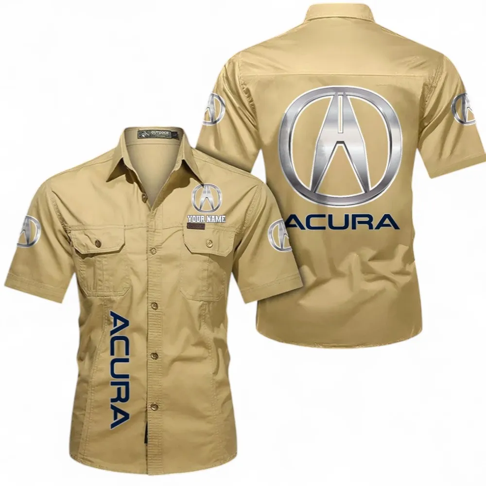 Luxury JDM Car Short Sleeved Shirt, Button up Shirt Exclusive Logo For Car Owners, Custom Name CAR392072125827-Khaki