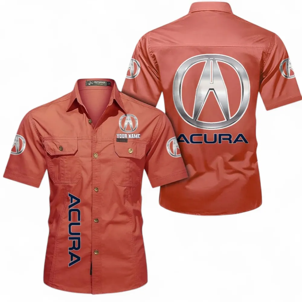 Luxury JDM Car Short Sleeved Shirt, Button up Shirt Exclusive Logo For Car Owners, Custom Name CAR392072125827-Red