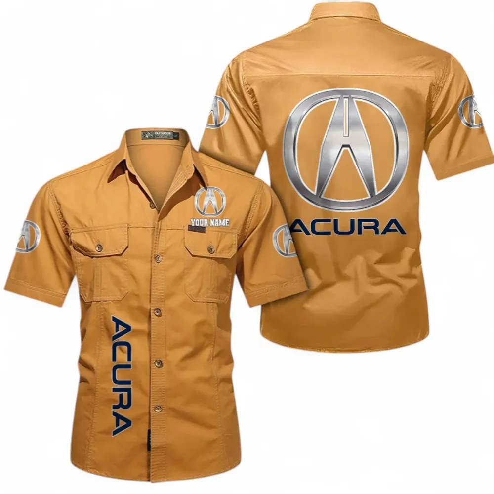 Luxury JDM Car Short Sleeved Shirt, Button up Shirt Exclusive Logo For Car Owners, Custom Name CAR392072125827-Turmeric