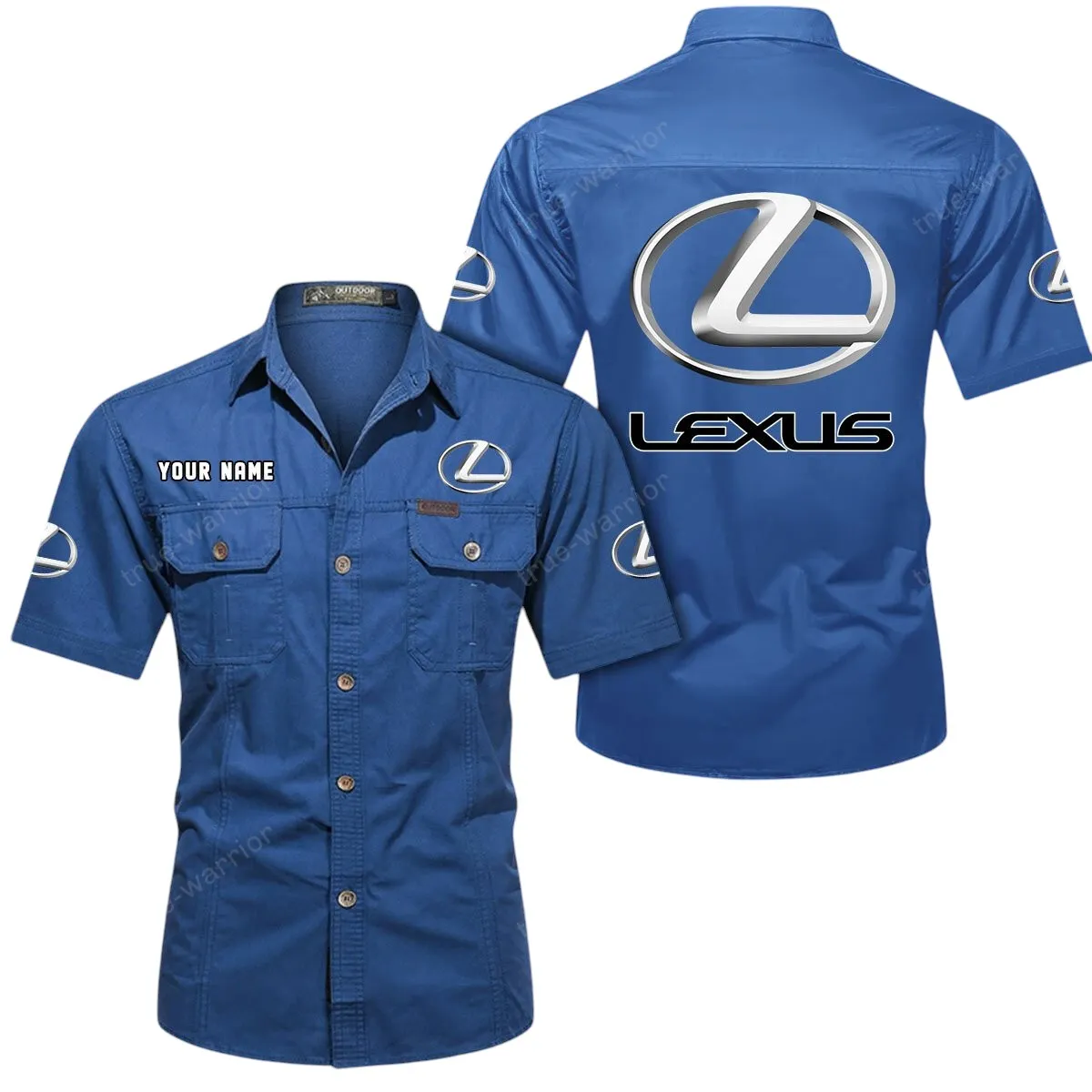 Luxury Sedan Lovers Gift Short Sleeved Shirt, Button Up Shirt Exclusive Logo For Car Owners CAR444052625904 - Cowboy Blue