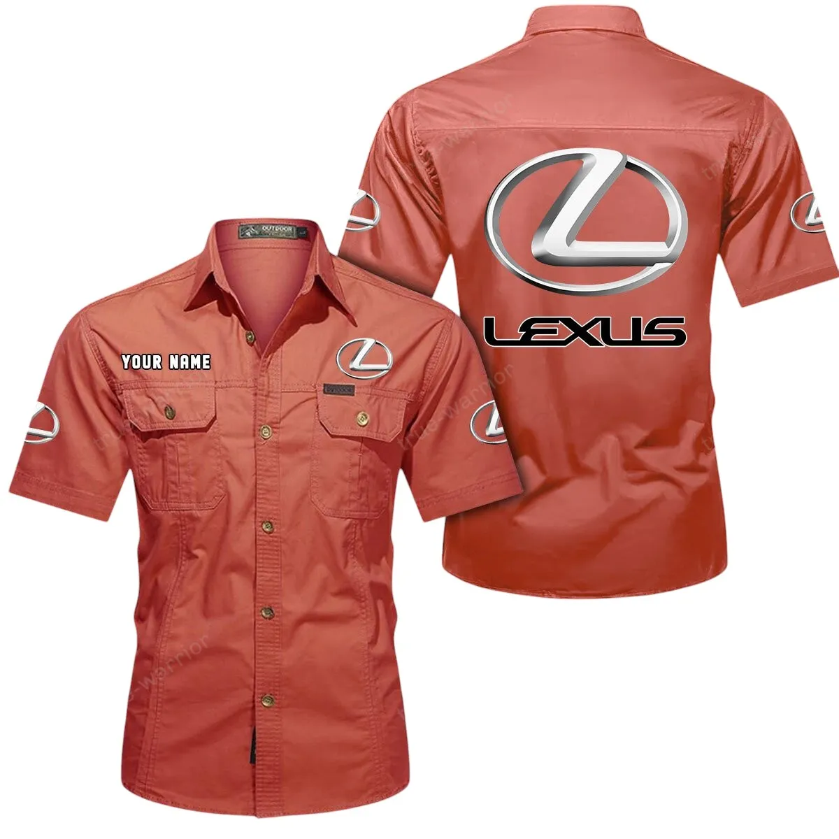 Luxury Sedan Lovers Gift Short Sleeved Shirt, Button Up Shirt Exclusive Logo For Car Owners CAR444052625904 - Red