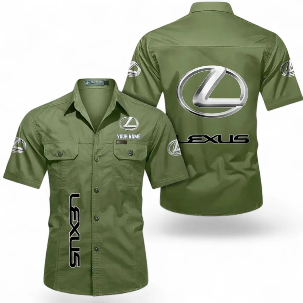 Luxury Sedan Short Sleeved Shirt, Button up Shirt Exclusive Logo For Car Owners, Custom Name CAR392072125816-Fruit Green