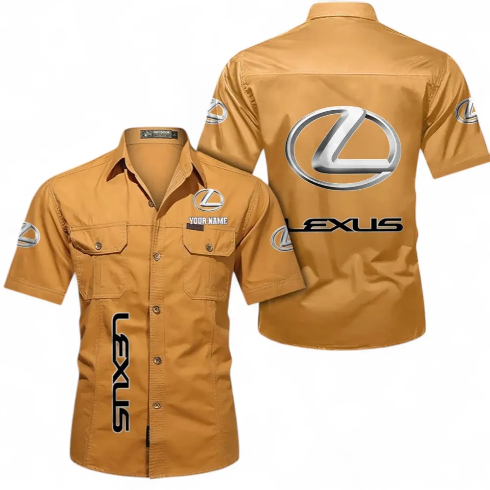 Luxury Sedan Short Sleeved Shirt, Button up Shirt Exclusive Logo For Car Owners, Custom Name CAR392072125816-Turmeric