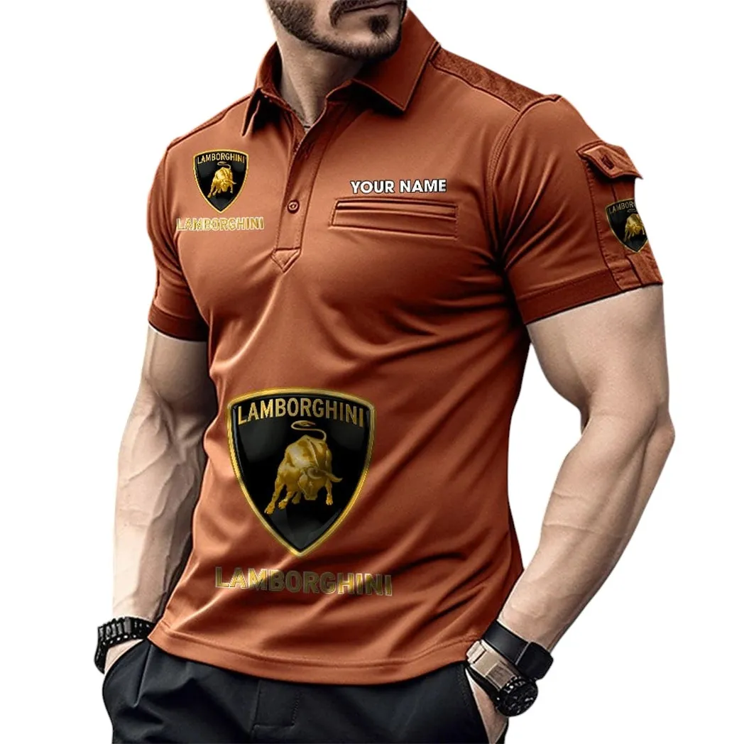 Luxury Supercar Fans Gift Pocket Polo Shirt, Polo Shirt Exclusive Logo For Luxury Supercar Fan, Custom Name CAR450051325337 - Orange