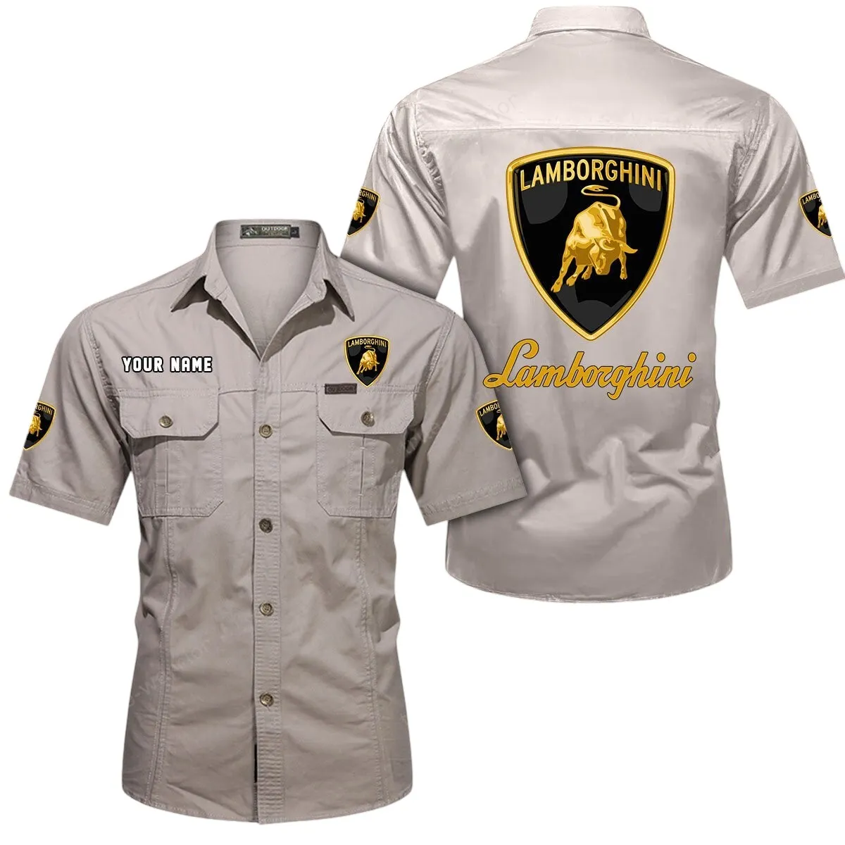 Luxury Supercar Lovers Gift Short Sleeved Shirt, Button Up Shirt Exclusive Logo For Car Owners CAR444052625840 - Beige