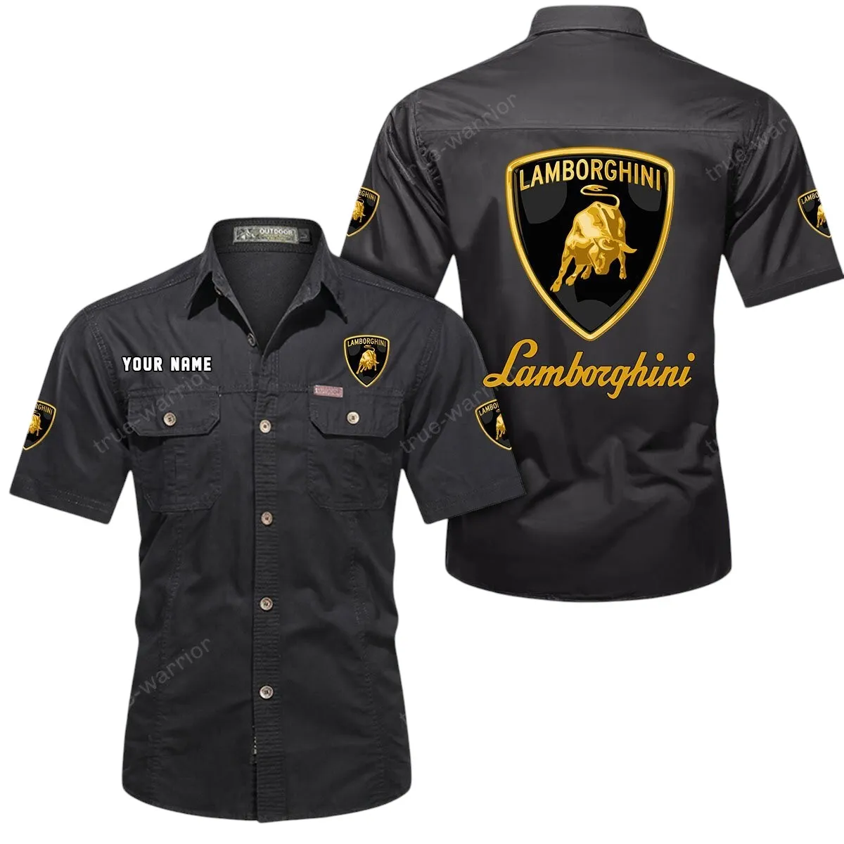 Luxury Supercar Lovers Gift Short Sleeved Shirt, Button Up Shirt Exclusive Logo For Car Owners CAR444052625840 - Black