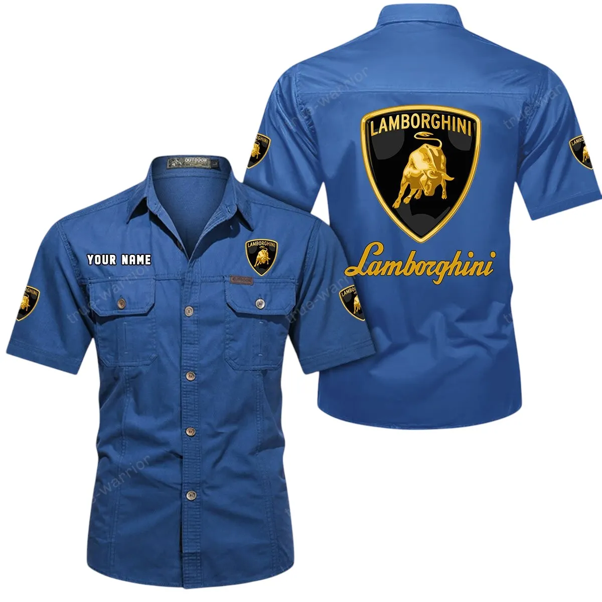 Luxury Supercar Lovers Gift Short Sleeved Shirt, Button Up Shirt Exclusive Logo For Car Owners CAR444052625840 - Cowboy Blue