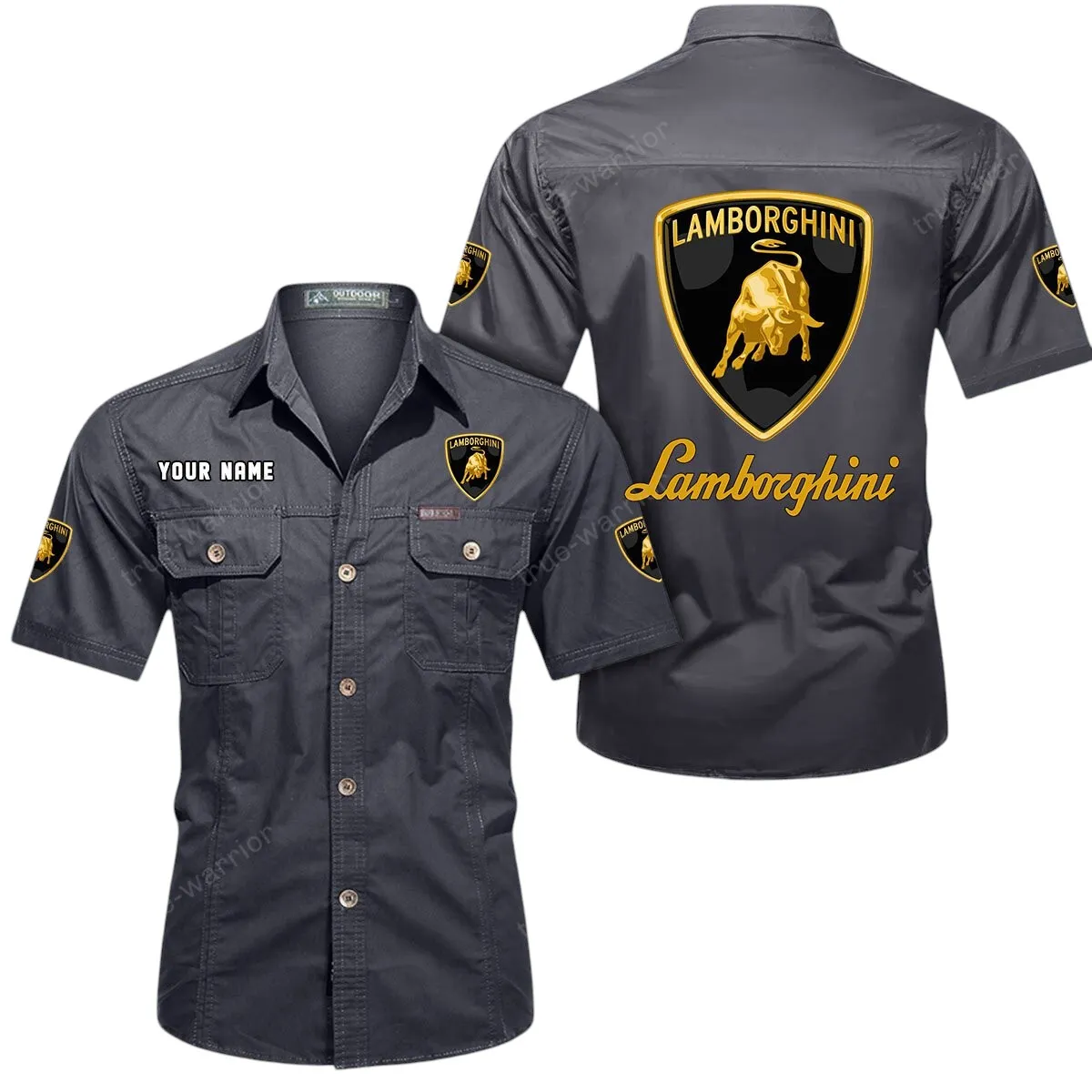 Luxury Supercar Lovers Gift Short Sleeved Shirt, Button Up Shirt Exclusive Logo For Car Owners CAR444052625840 - Gray