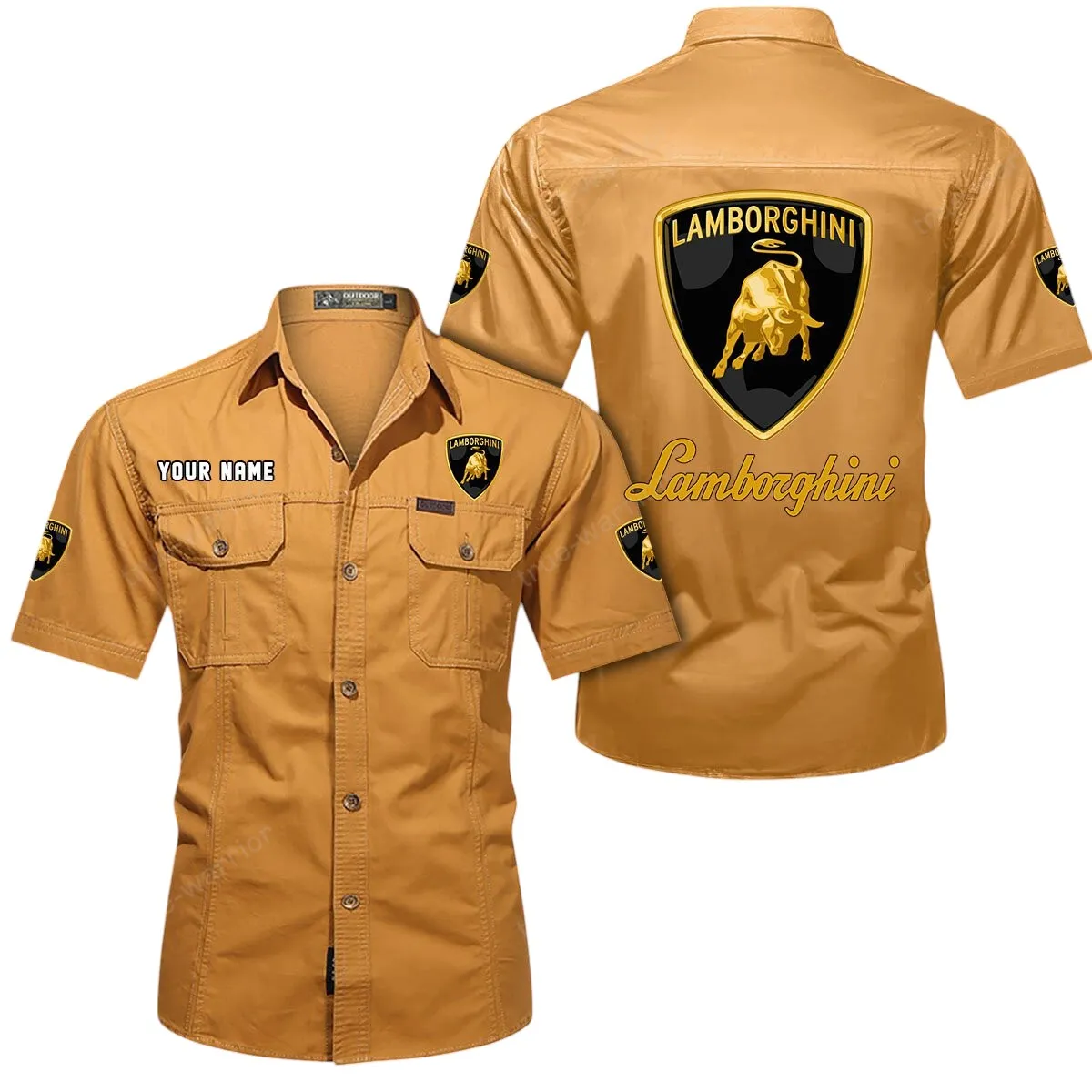 Luxury Supercar Lovers Gift Short Sleeved Shirt, Button Up Shirt Exclusive Logo For Car Owners CAR444052625840 - Turmeric