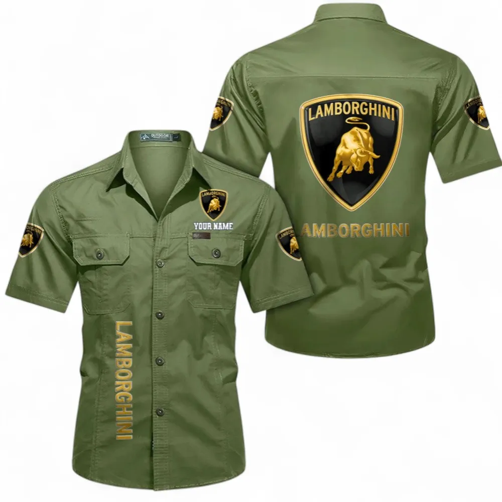 Luxury Supercar Short Sleeved Shirt, Button up Shirt Exclusive Logo For Car Owners, Custom Name CAR392072125778-Fruit Green