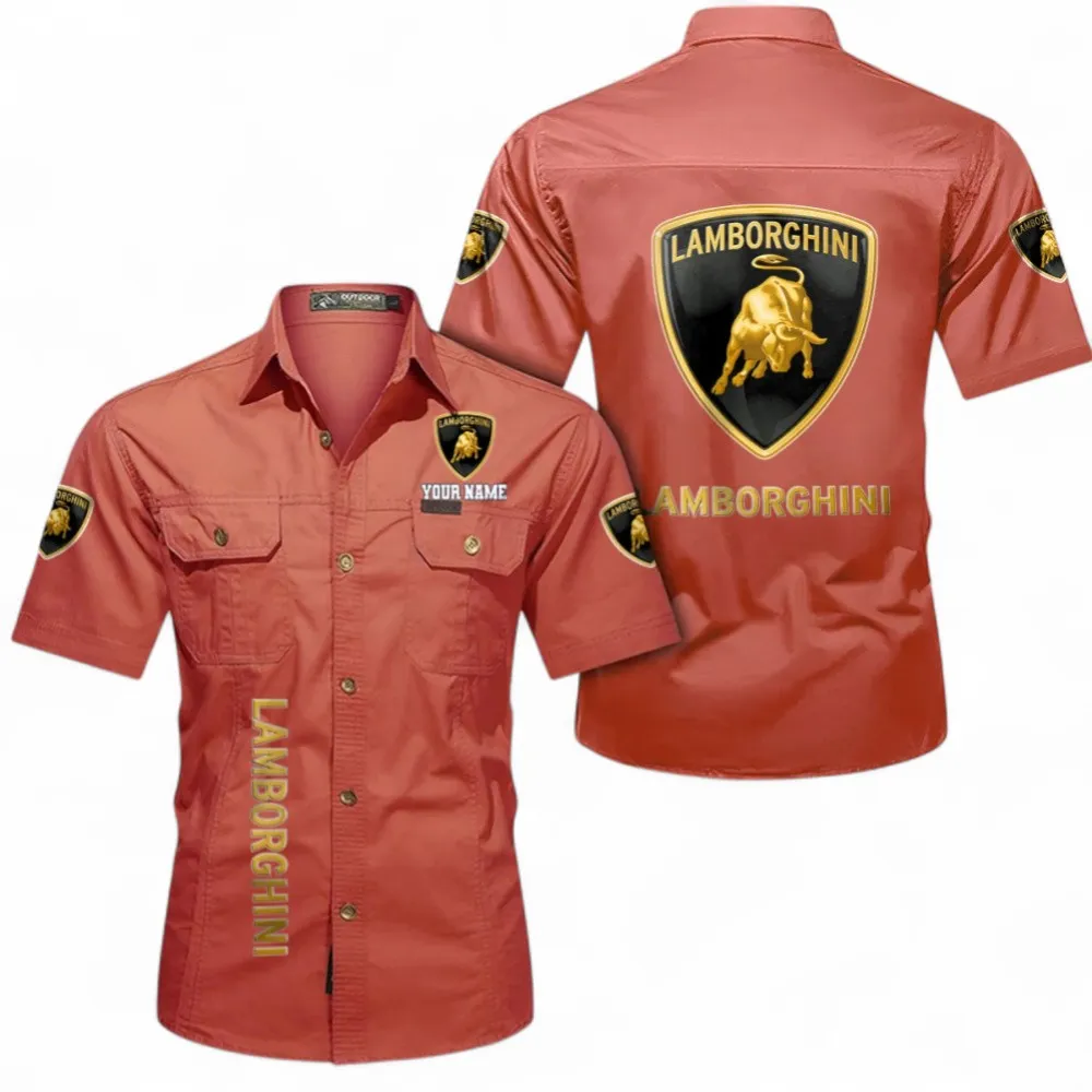Luxury Supercar Short Sleeved Shirt, Button up Shirt Exclusive Logo For Car Owners, Custom Name CAR392072125778-Red
